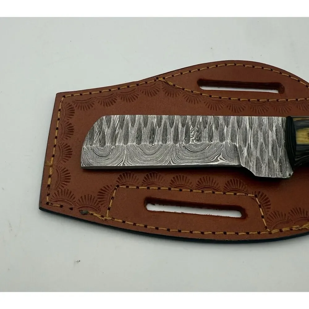 Handmade Damascus Steel Fixed Blade Knife w/ Leather Sheath – Pakistan Made NEW